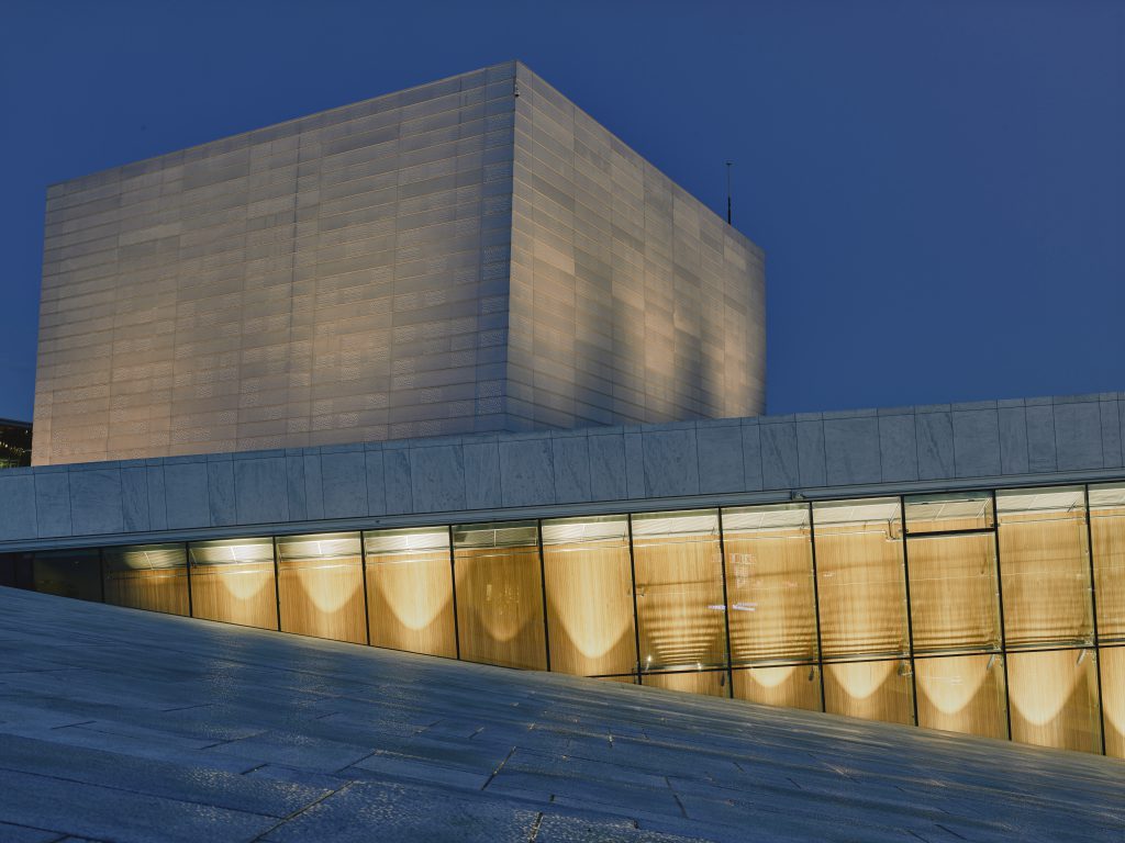 Oslo opera house, an award winning building designed by Snøhetta, was opened in 2008, in Oslo, Norway.